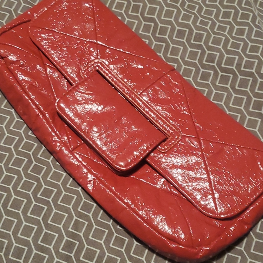 Red Faux Leather Clutch